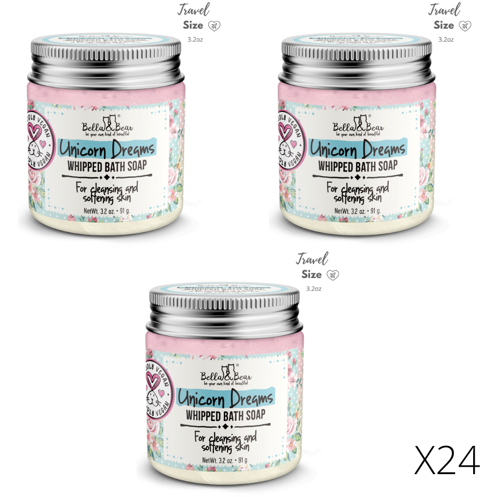 Unicorn Dreams Whipped Bath Soap | Shave Cream in 3.2oz mini jars, available in sets of 24, vegan formula.