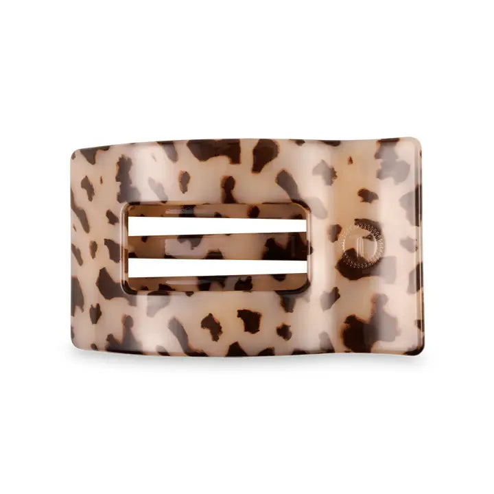 Rectangular TELETIES Flat Hair Clip in brown-beige tortoiseshell, two horizontal slots. Available in multiple sizes.