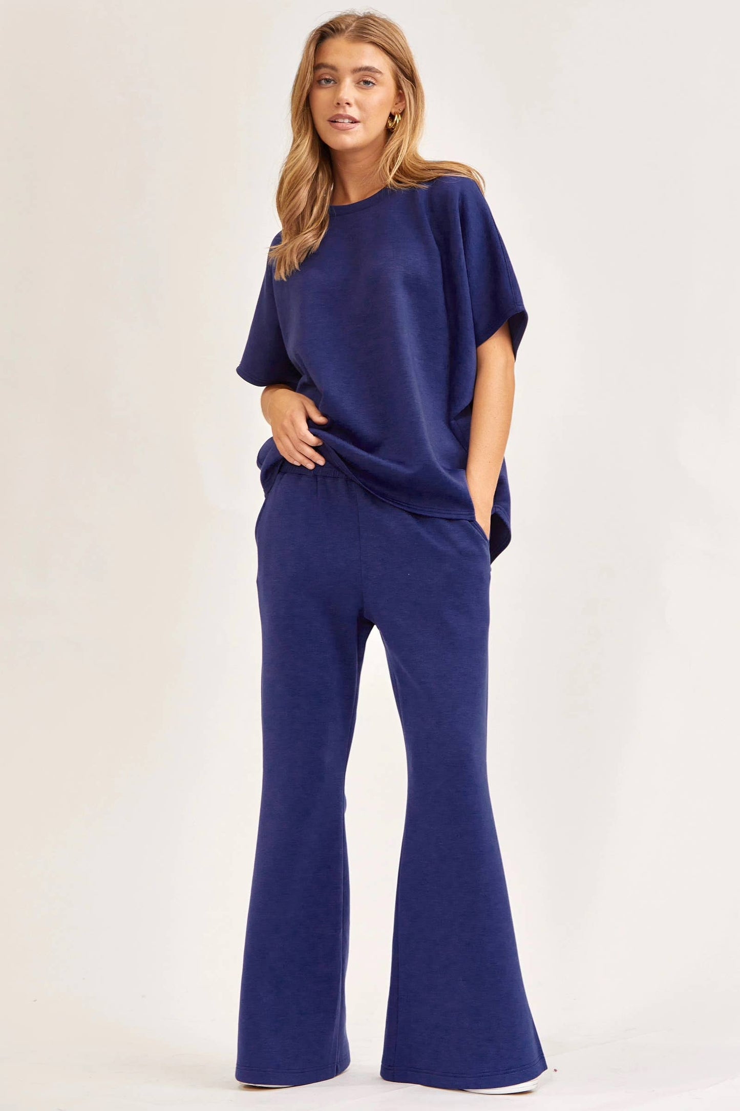 Navy Poncho Top + Bell Bottom Modal Set
