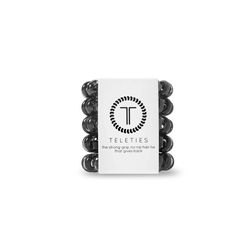 TELETIES Hair Ties in sleek black. Sizes available: Small, Large.