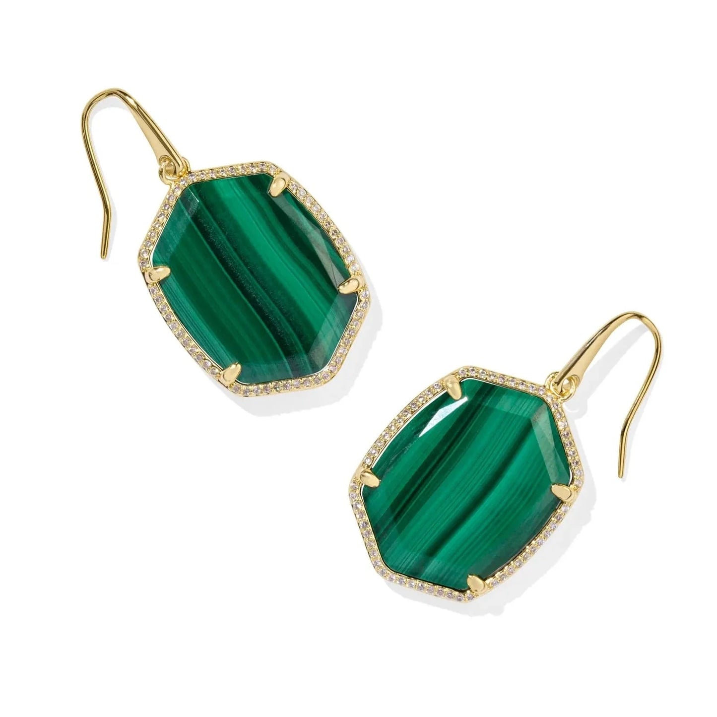 Kendra Scott Women - Accessories - Earrings Daphne Gold Pave Frame Drop Earrings in Green Malachite | Kendra Scott