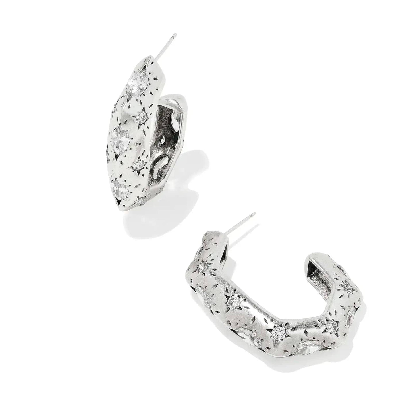Kendra Scott Women - Accessories - Earrings Holland Vintage Silver Hoop Earrings in White Crystal | Kendra Scott