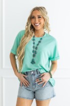 Two-Tone Waffle Knit Top in mint green. Available in sizes XS-XL.