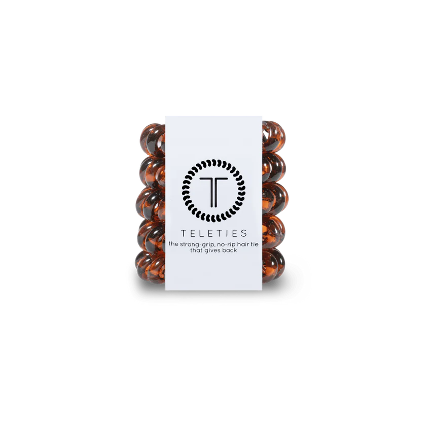 Pack of brown spiral TELETIES hair ties. Available in Small and Large sizes.