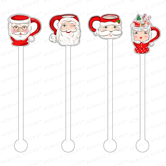 Merry Santa Mugs Stir Sticks