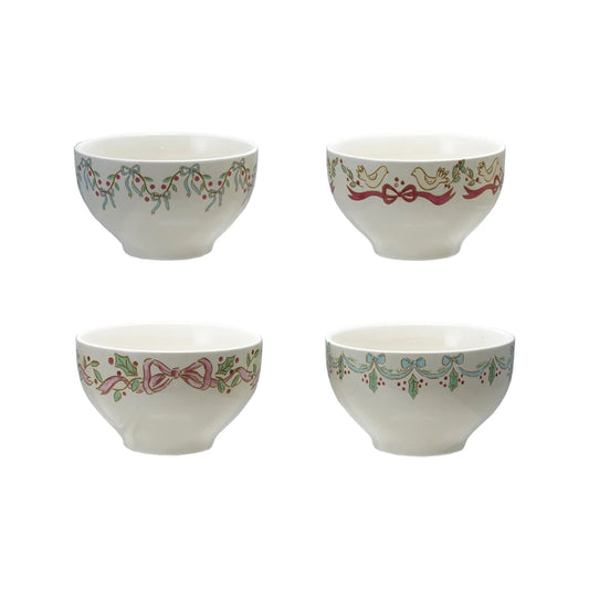 Holiday Stoneware Bowl with Bows | 4 Styles