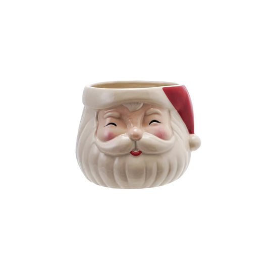 Stoneware Santa Head Shaped Planter, Red & White