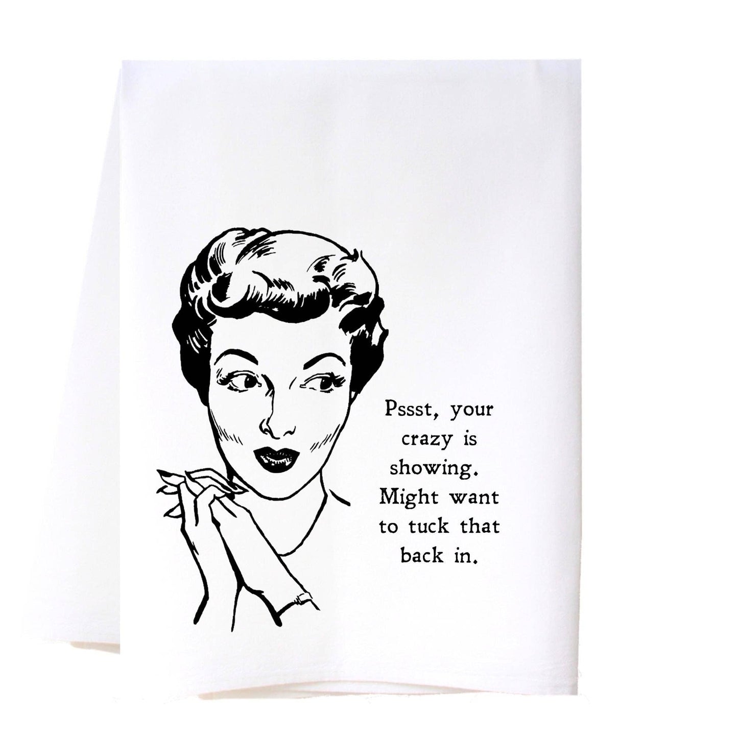 High-thread count flour sack towel with vintage illustration and phrase. Available sizes: 28"x28", 17"x22".