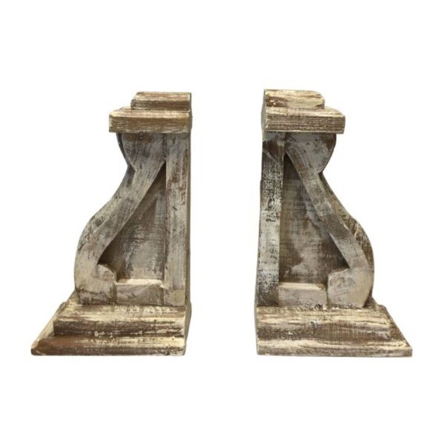 White Rustic Wooden Corbel Set of 2, distressed wood bookends, 13"x9"x7" each.