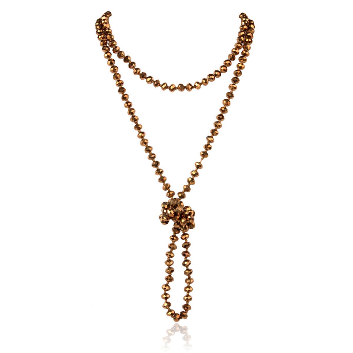HDN2209 8mm Longline Hand Knotted Necklace with two gold glass bead strands, knotted detail. Available in 8mm size.