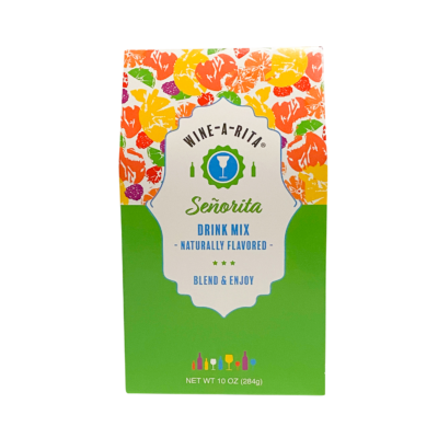 Senorita Boxed Mix, floral top, green bottom; phrases “Blend & Enjoy” and “Naturally Flavored.” Net wt: 10 oz (284g).