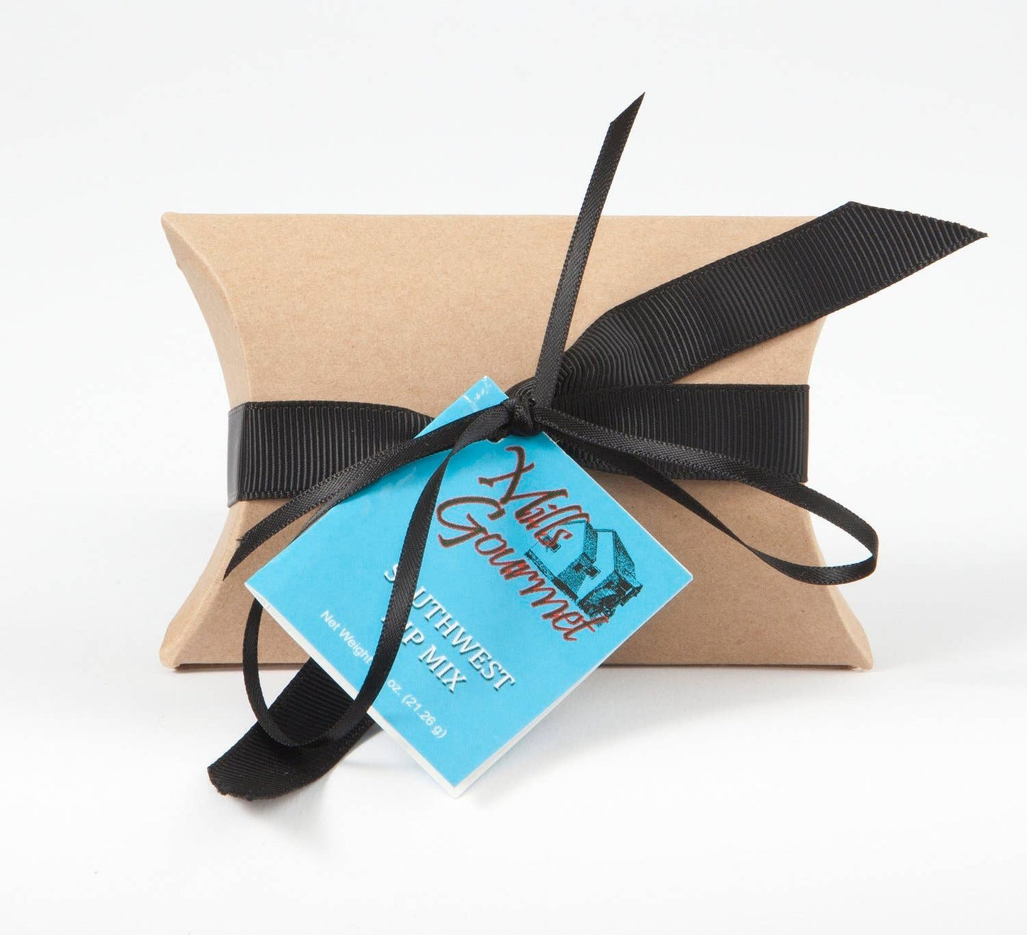 Small brown gift box with black ribbon and "Southwest Dip Mix" tag. Available in single or multi-pack sizes.
