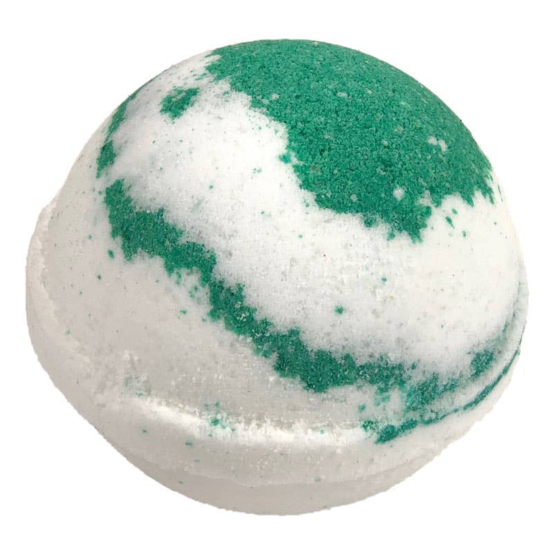 Lavender Bath Bombs feature a smooth, white surface with vibrant green patches in a globe-like pattern. These bath bombs release a captivating lavender fragrance that enhances your bath experience. Single-item product, not available in sets or paired with other items. Available sizes may vary.