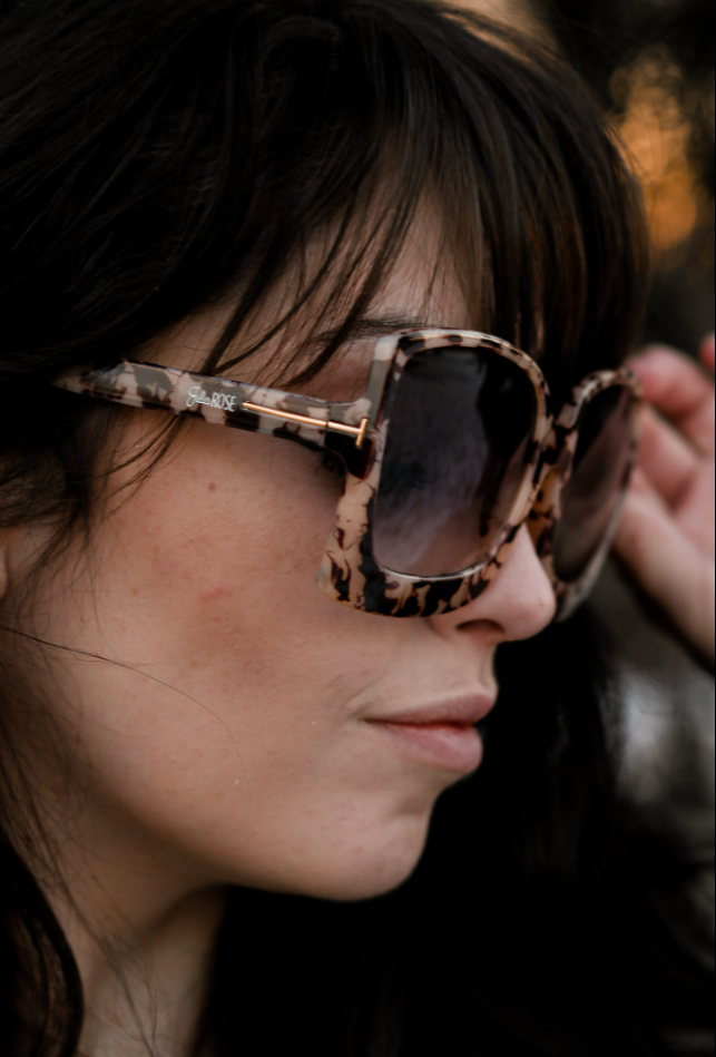 Megan Oversized Gradient Sunglasses with large tortoiseshell square frames. Available in small, medium, and large sizes.