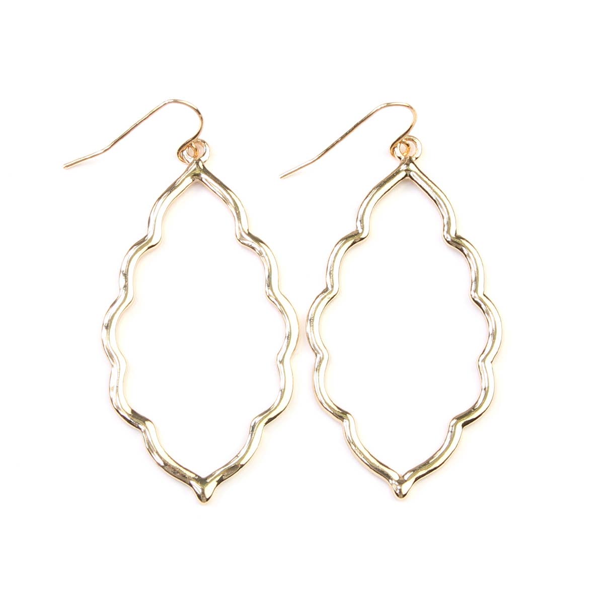 Delicate gold Moroccan Cutout Earrings. Available in small and medium sizes. Subtle, sophisticated shimmer.