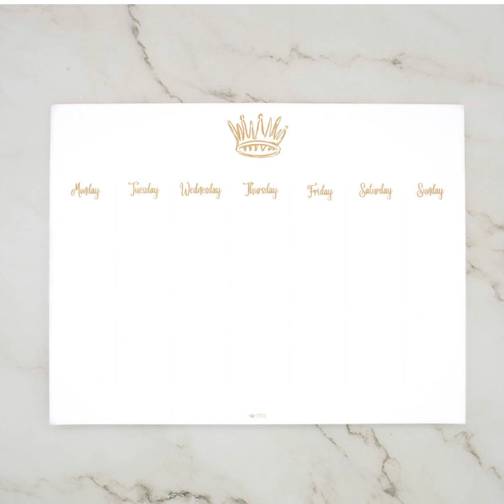 La Couronne Weekly Planner with gold script columns, gold crown, premium paper. Available in A4 and A5 sizes.