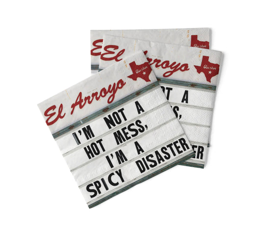 Set of 3 El Arroyo Cocktail Napkins, each 5"x5", featuring Texas motifs and humorous sayings.
