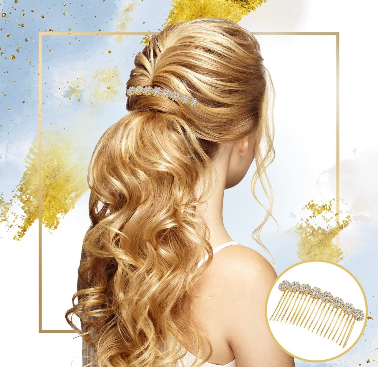 Crystal Hair Comb shown in close-up; available in small, medium, and large sizes.