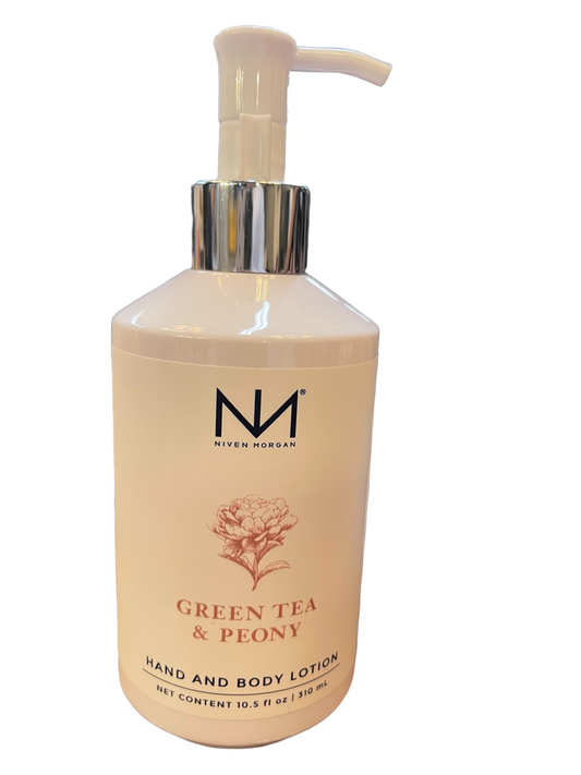 Green Tea & Peony hand and body lotion white bottle