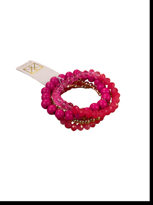 The Mandy Bracelet: set of four stretchy bead bracelets in blush and gold with crystals. Sizes available: S, M, L.