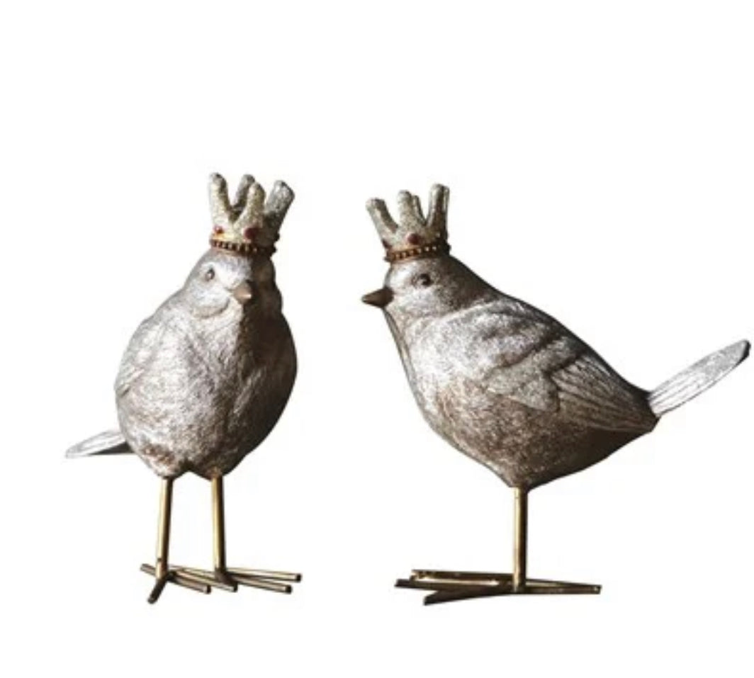 The Bird with Crown Figurine in two styles, gold finish with red-accented crown; available in two sizes.
