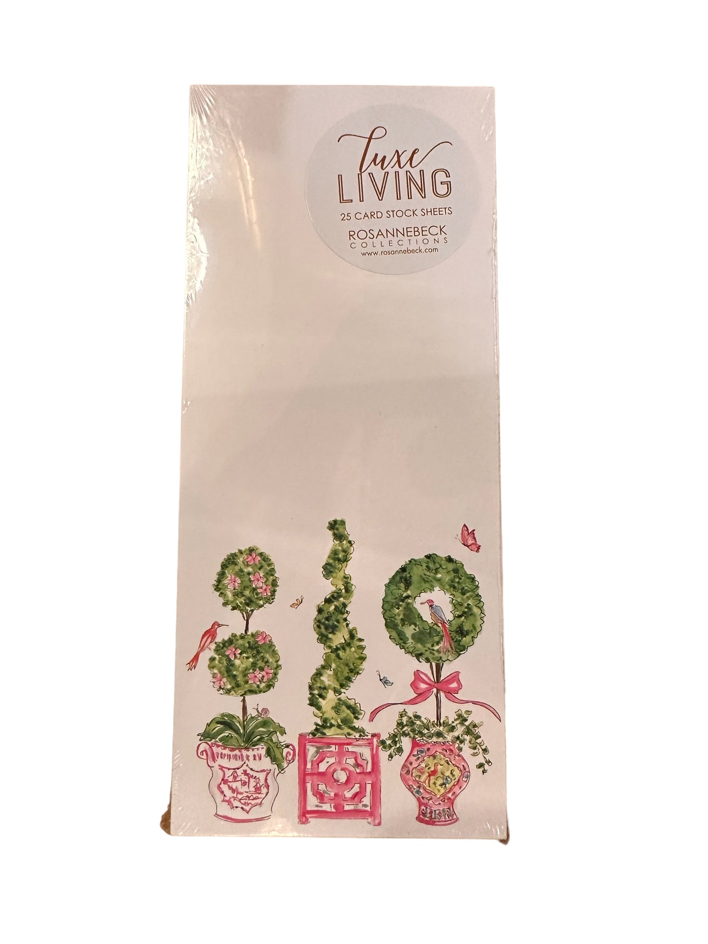 The Luxe Skinny Pad Pink Enchanted Boxwood Topiaries: 25 lined card stock sheets, topiary designs, each 3.5"x8.5".