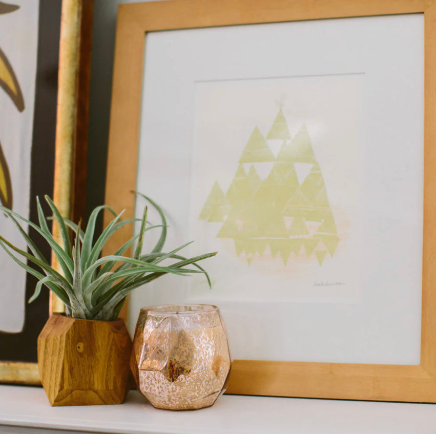 Framed abstract green triangle artwork. Available sizes: 8x10", 12x16", and 18x24".