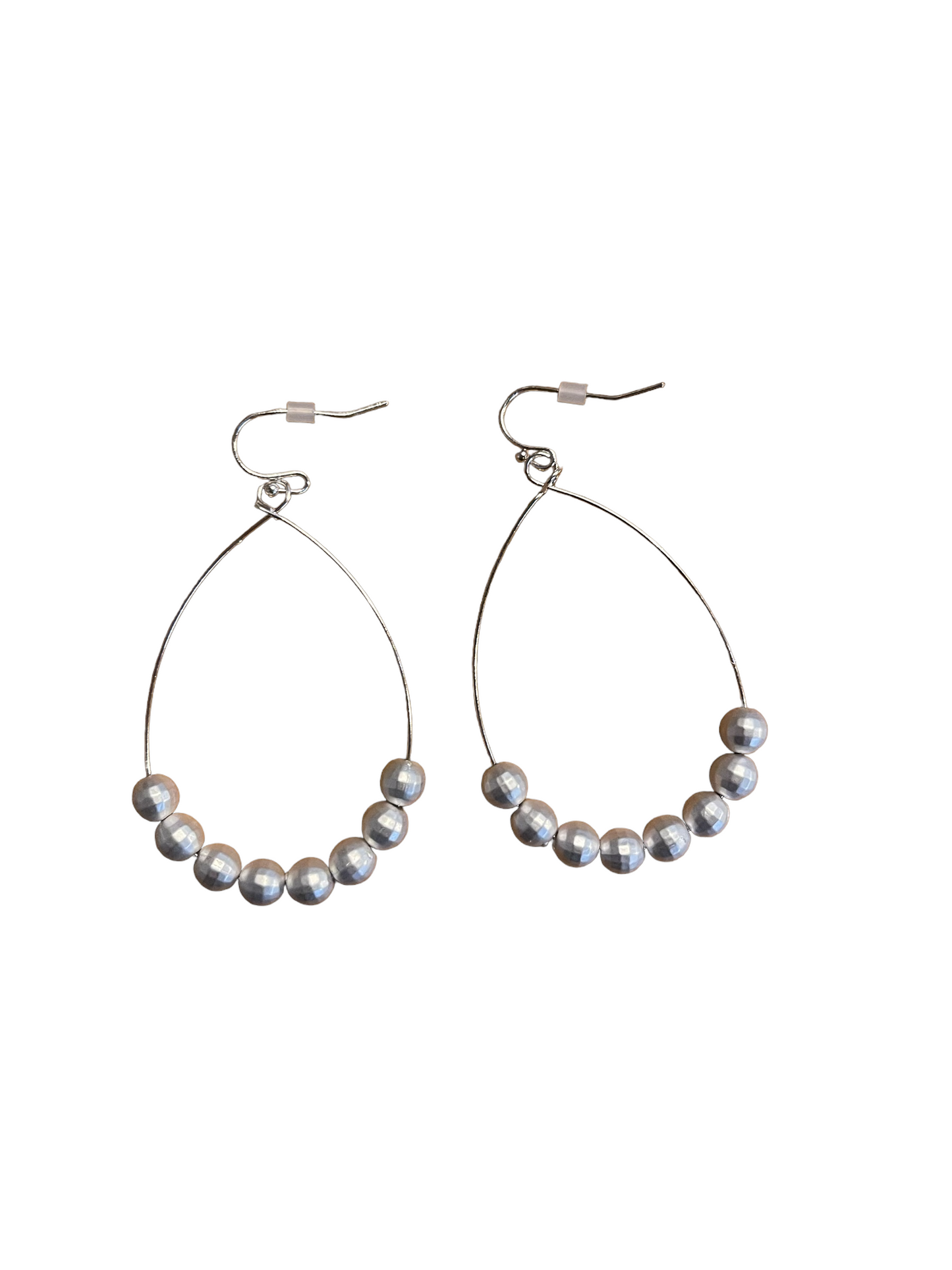 Ball Beaded Dangle Earrings with teardrop wires, seven silver beads, fishhook ear wires. Available in S, M, L sizes.