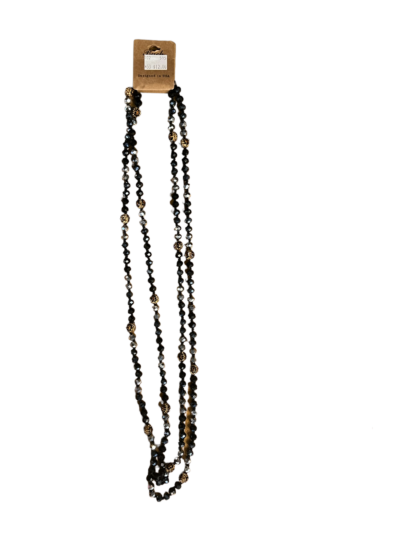 Black/Grey Cheetah Beaded Necklace with gold accents. Available sizes: S, M, L.