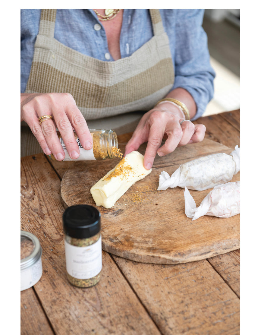 Zesty BBQ Seasoning Blend jar in use; available in 4oz and 8oz sizes.