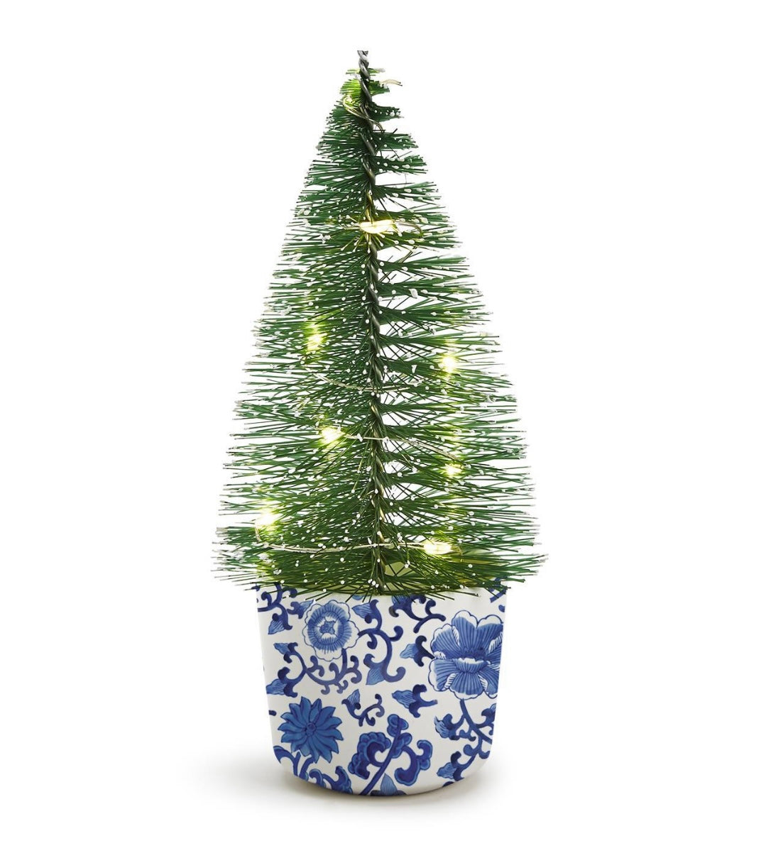 Light Up Bottle Brush Tree in a Chinaserie Ceramic Pot