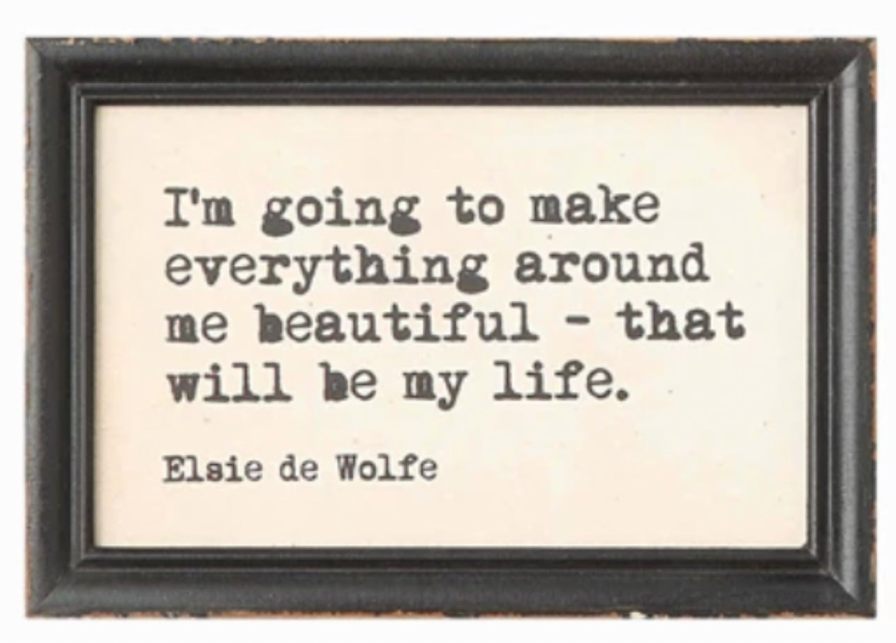Wood Framed Wall Decor DA4347A with Elsie de Wolfe quote; available in multiple sizes for home inspiration.