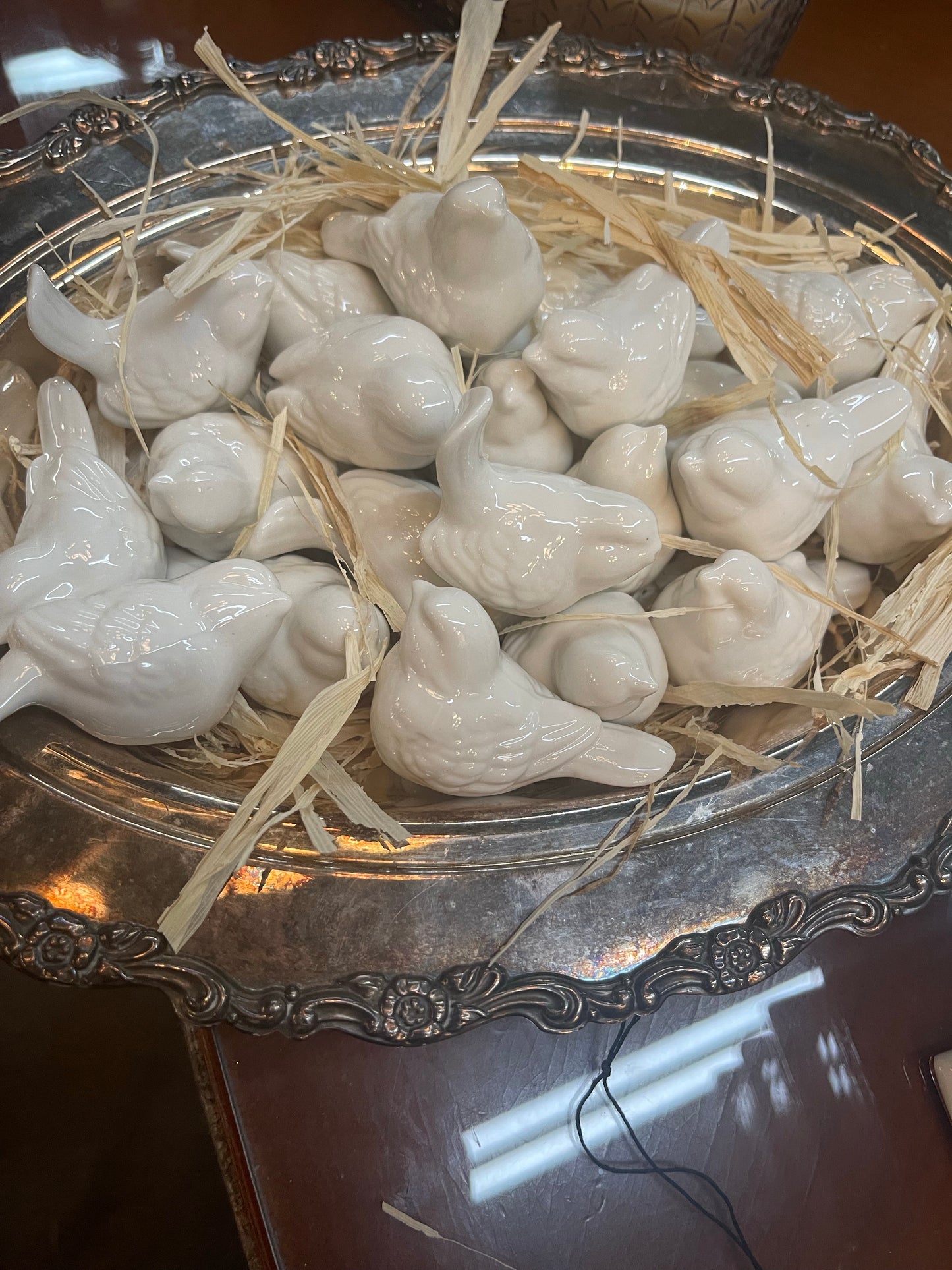 White Ceramic Birds, available in small, medium, and large sizes.