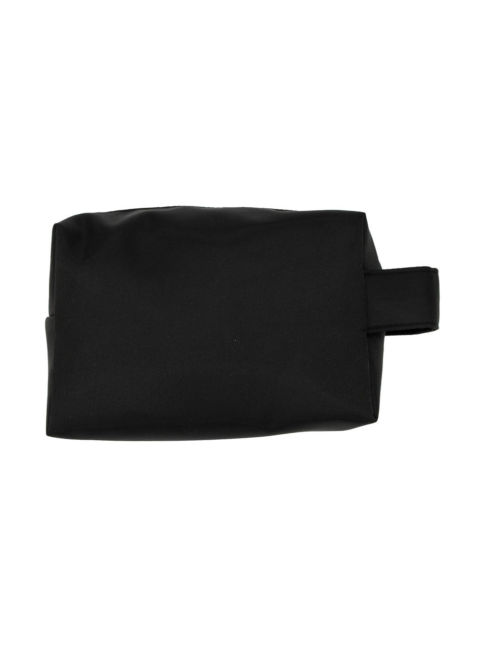 Rectangular black fabric pouch with side handle, available in multiple sizes; designed for use as a dopp kit or toiletries bag.