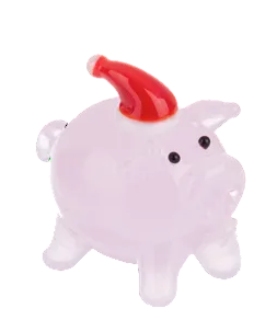 Clear glass pig figurine wearing a red Santa hat.