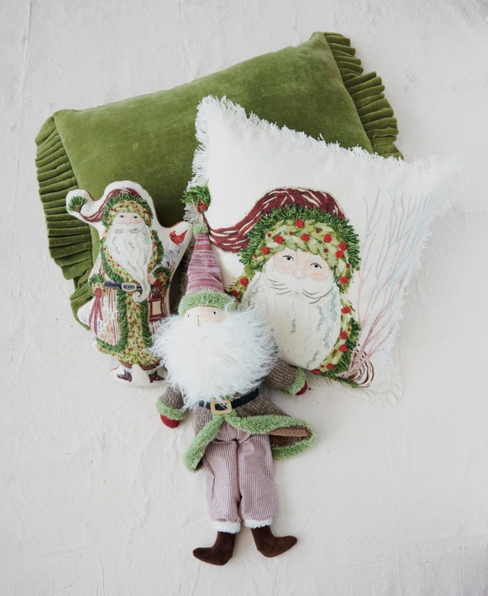 Santa embroidered fringe throw pillow.
