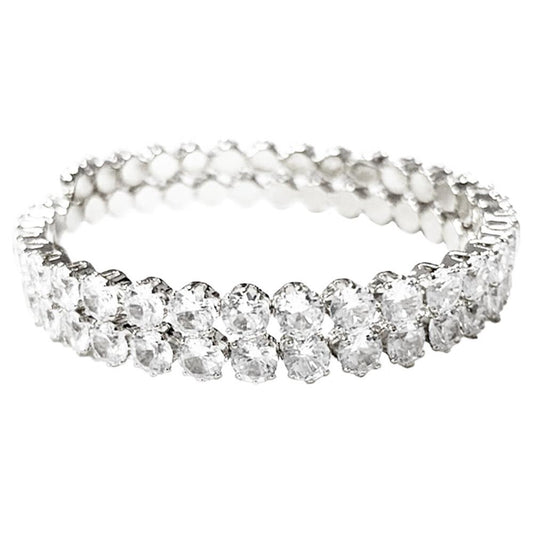 Cubic Zirconia Round Memory Wire Cuff Bracelet