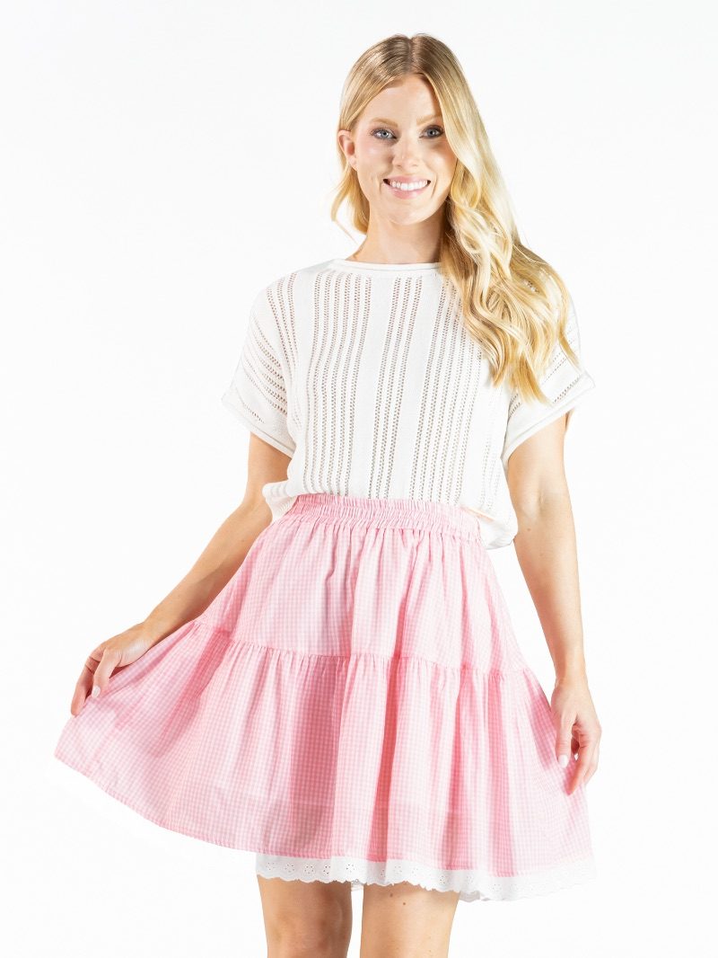 Pink Gingham Tiered Skirt
