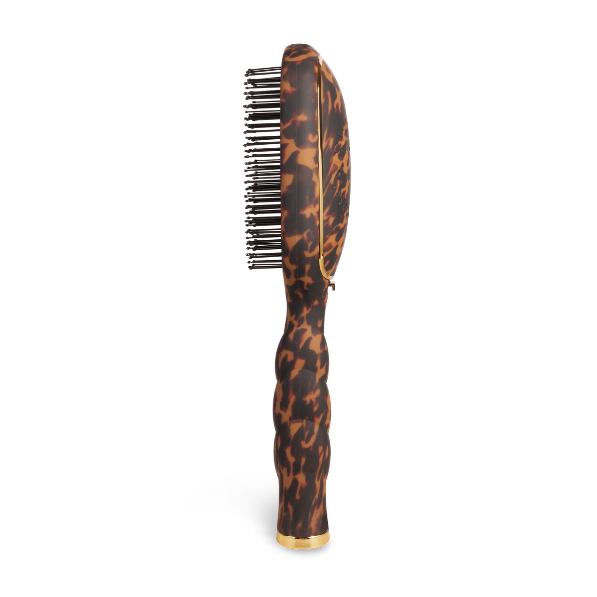 The Detangler Hair Brush for Thick Hair - Tortoise has a brown and black tortoiseshell pattern, curved ergonomic handle, and black bristles. Available in multiple sizes.