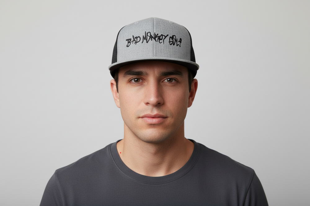 Bad Monkey Hat, men's cap with bold "BAD MONKEY ONLY" front design. Available sizes: S, M, L, XL.