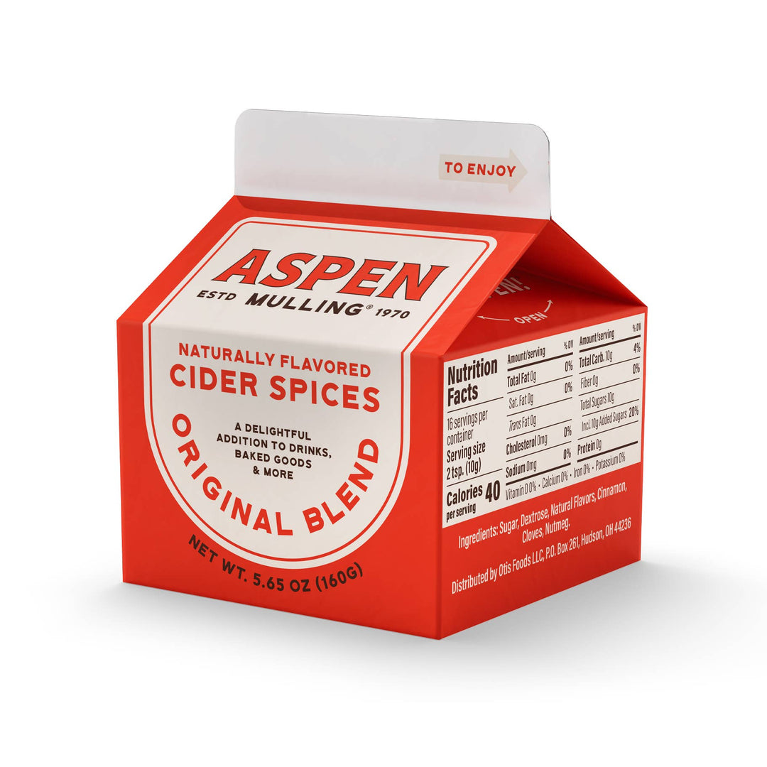 5.65 oz carton of Aspen Mulling Spices - Original, featuring cinnamon and clove notes.
