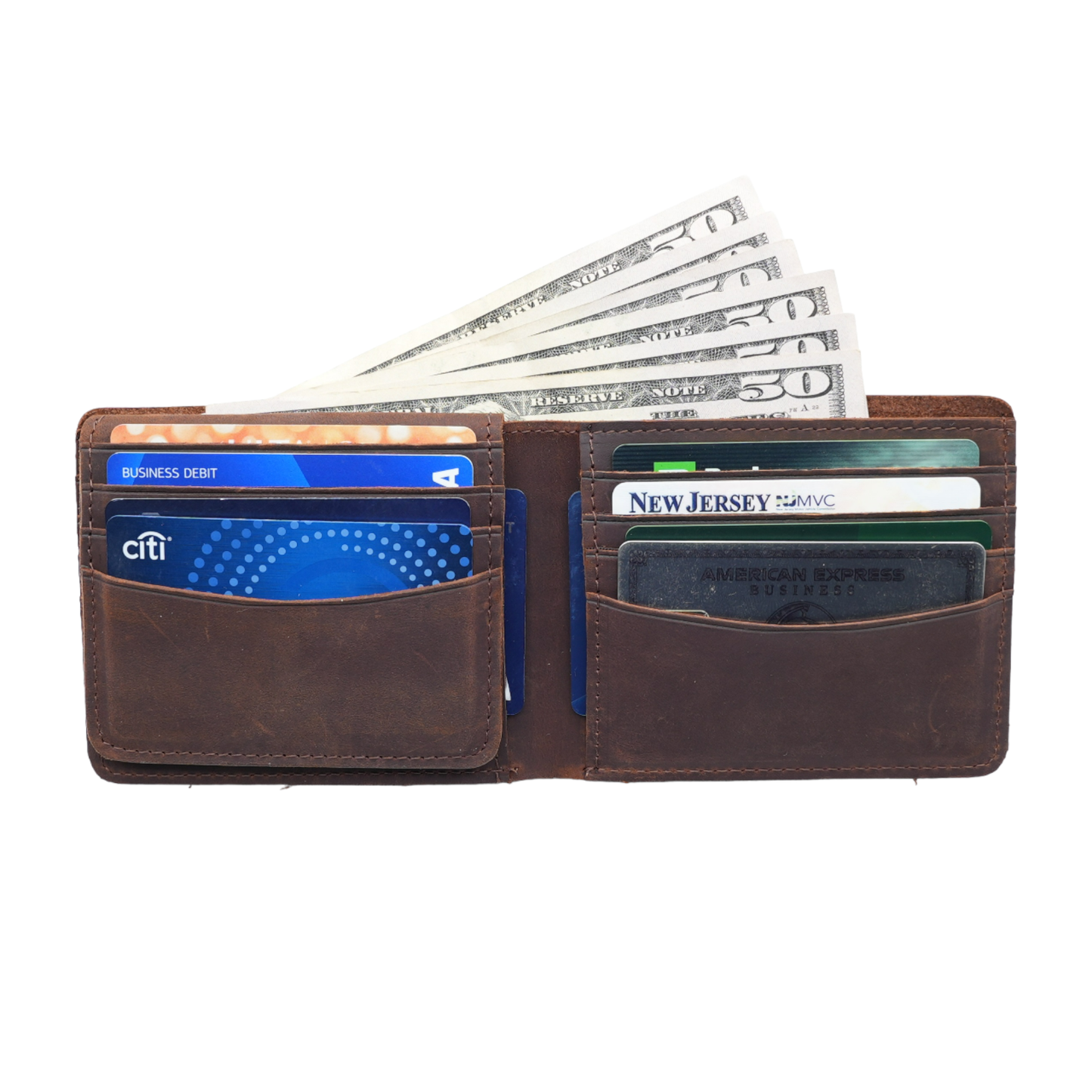 Genuine Leather Wallet for Men with Flap out ID Window: Dark Brown