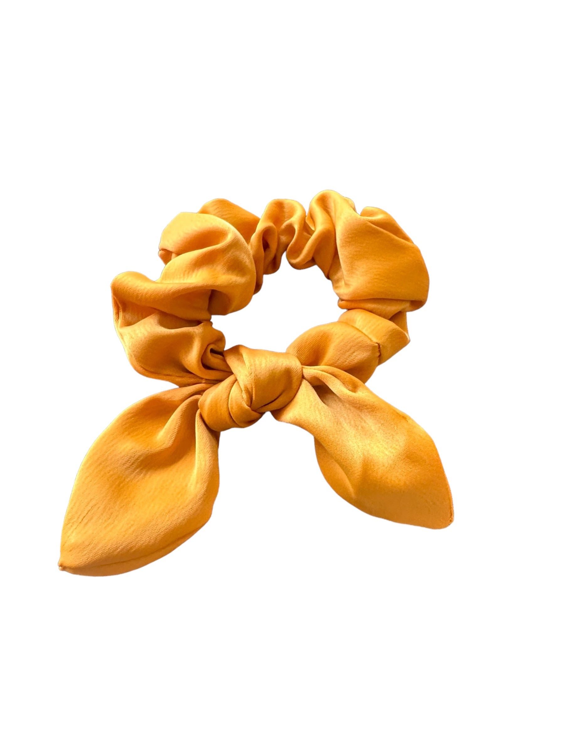 Bright yellow satin Bow Scrunchy with playful bow-like ends. Sizes: One size fits all.