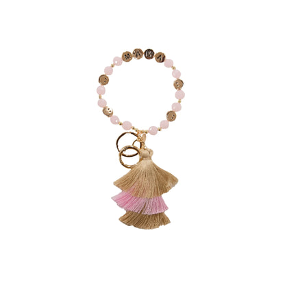 Bead Bangle Crystal Keychain: beaded "MAMA" bracelet, crystal bangle key holder, tassel ring. Available in one size.