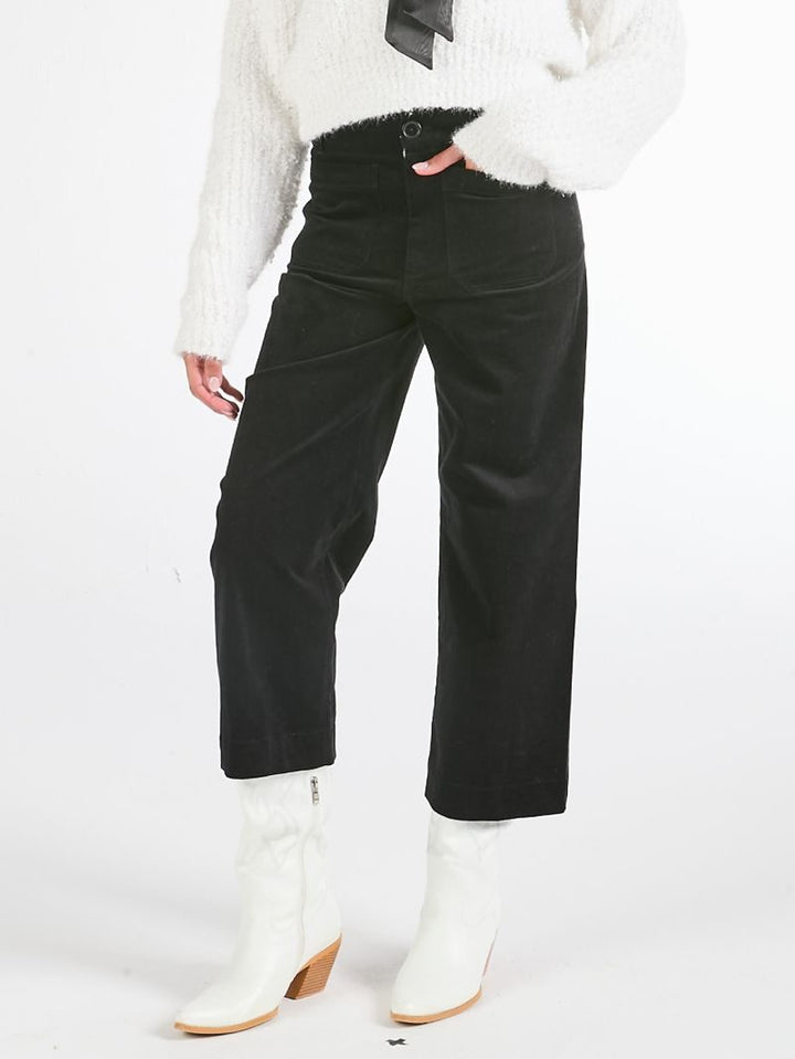 Black Corduroy Cropped Wide Pants shown; available in sizes XS–XL.