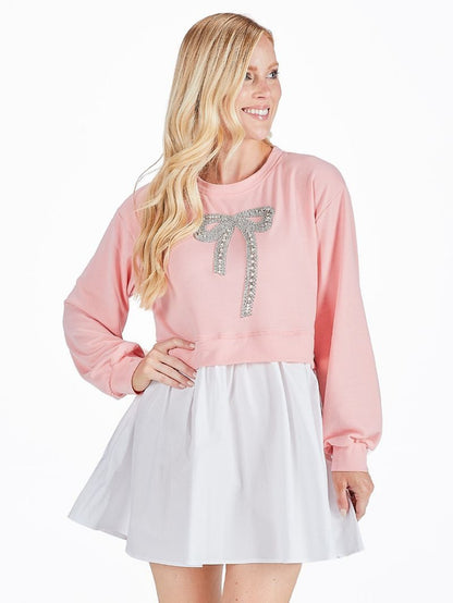 light pink bow dress Twyla Bow Pink Sweatshirt Dress