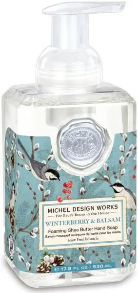 Winterberry & Balsam Foaming Soap, 17.8 fl oz/530 ml pump bottle, fresh balsam scent, blue label.