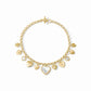 Gold chain necklace with textured gold and white mother of pearl heart charms, toggle clasp. Available in 16" and 18" lengths.