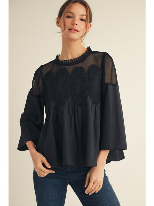 Nicole Crochet Accent Elegance Blouse
