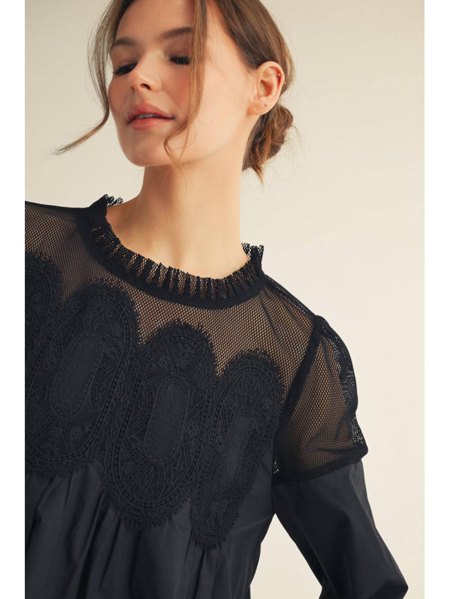 Nicole Crochet Accent Elegance Blouse